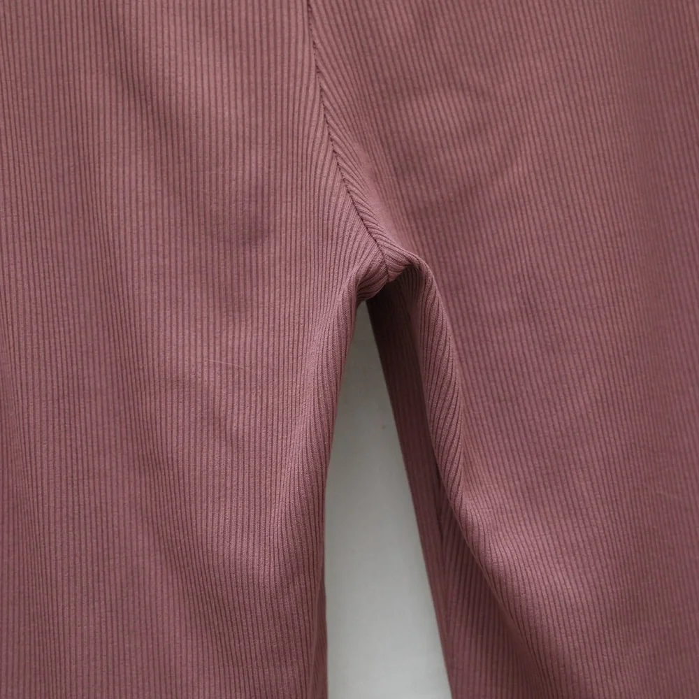 Zara mauve ribbed pants flared leggings yoga stretch relaxed loungewear comfy M - Picture 8 of 8
